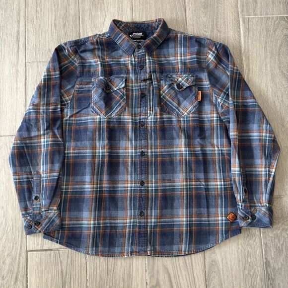 Off The Grid Destroyer Flannel Shirt Mens XXL Blue Plaid Button Up - Picture 1 of 12